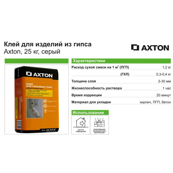 Клей гипсовый монтажный Axton 25 кг - изображение 3