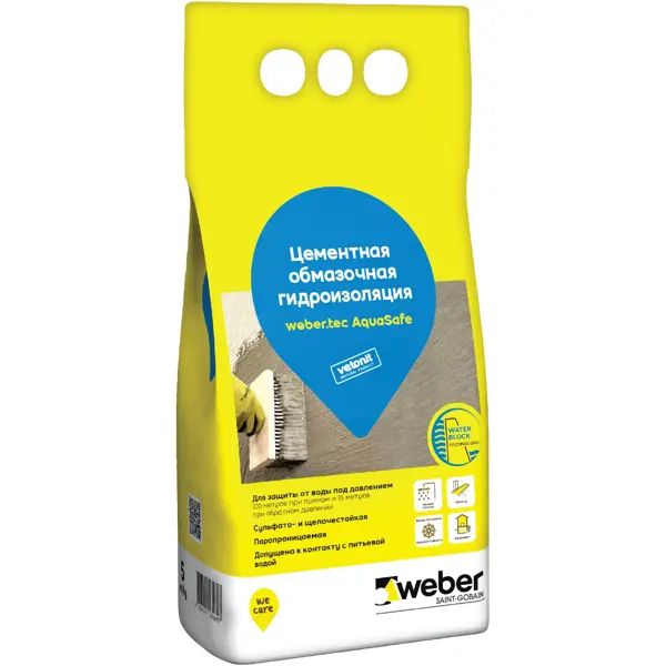 Гидроизоляция обмазочная цементная Vetonit Weber.tec AquaSafe 5 кг
